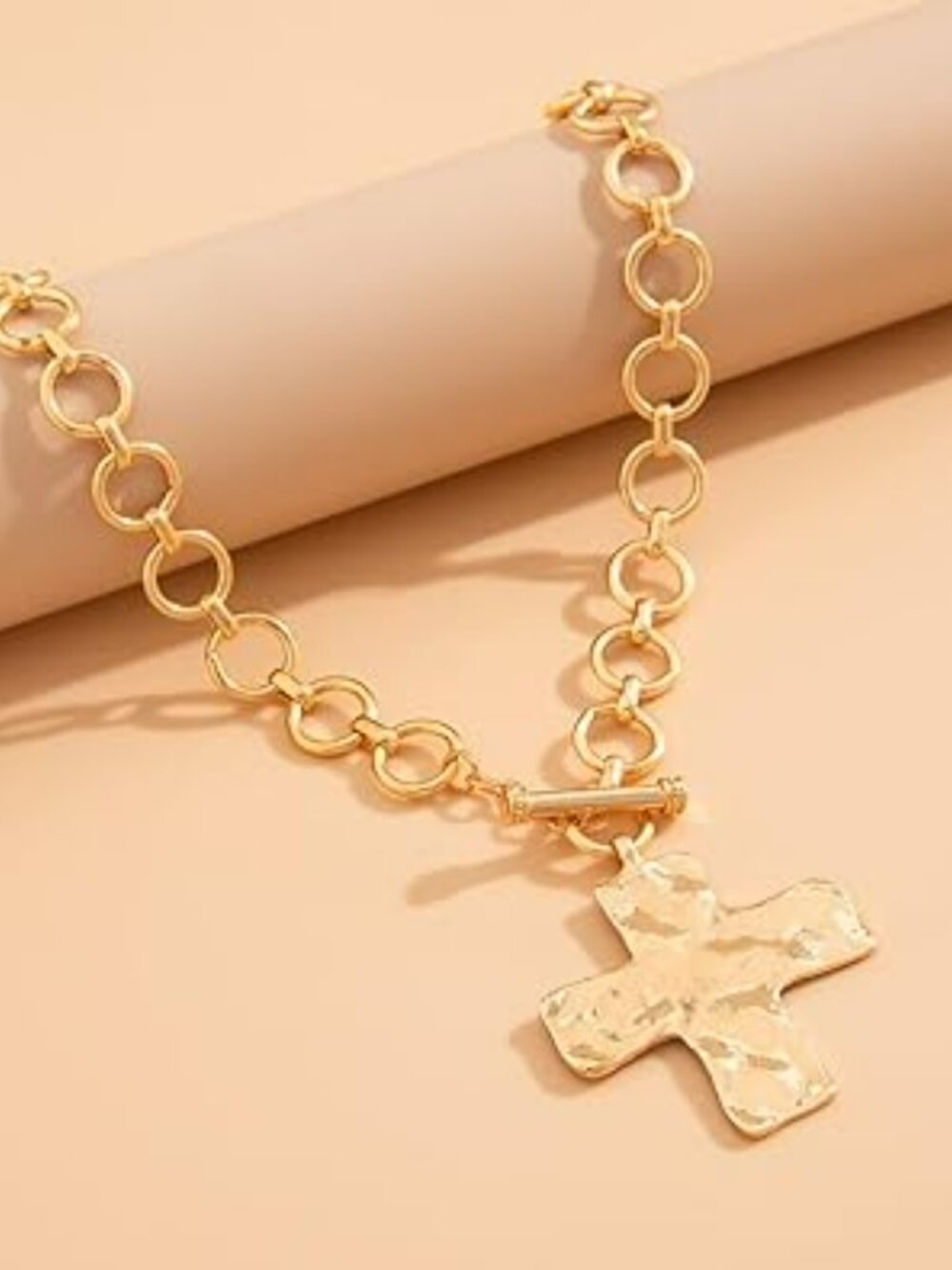 NEW Gold Tone Necklace with Cross Pendant Statement Chunky Fashion Mothers Day - Picture 2 of 4